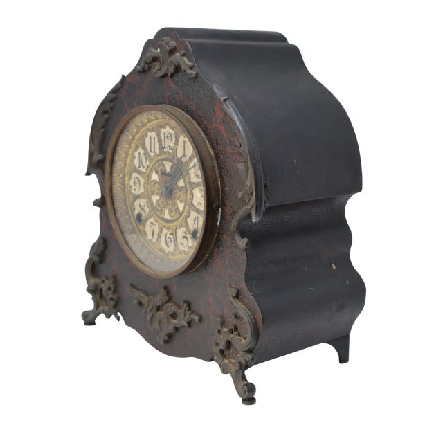 Antique Victorian Rococo Revival Mantel Clock With Ornate Cartouche Dial, Circa 1900 For Sale - Image 10 of 18