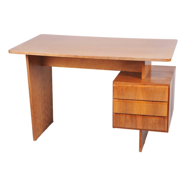 Mid-Century Walnut and Oak Writing Desk from B. Landsman, Czech, 1950s For Sale