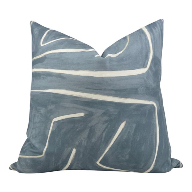 Graffito Linen Pillow Cover in Sky, 22x22 Pillow For Sale
