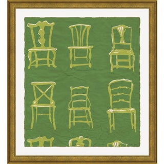 Painted Chairs in Green By Dana Gibson, Framed Art Print For Sale