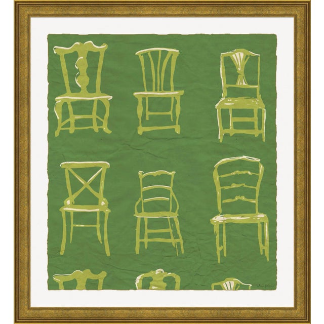 Painted Chairs in Green By Dana Gibson, Framed Art Print For Sale