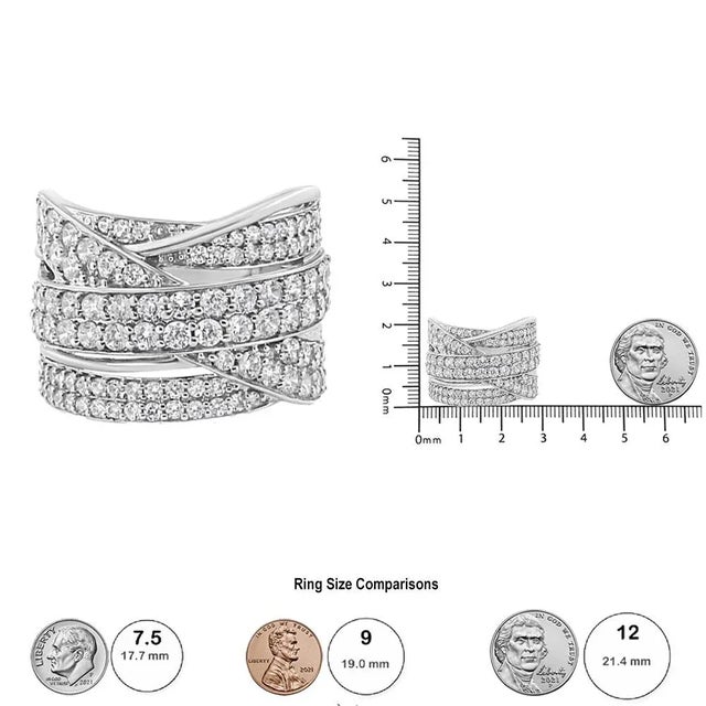 Early 21st Century .925 Sterling Silver 2.00 Cttw Round-Cut Diamond Overlapping Bypass Band Ring (I-J Color, I2-I3, Size 6 For Sale - Image 5 of 5