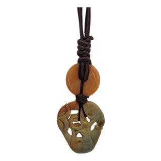 Chinese Jade, Agate and Silk Necklace For Sale