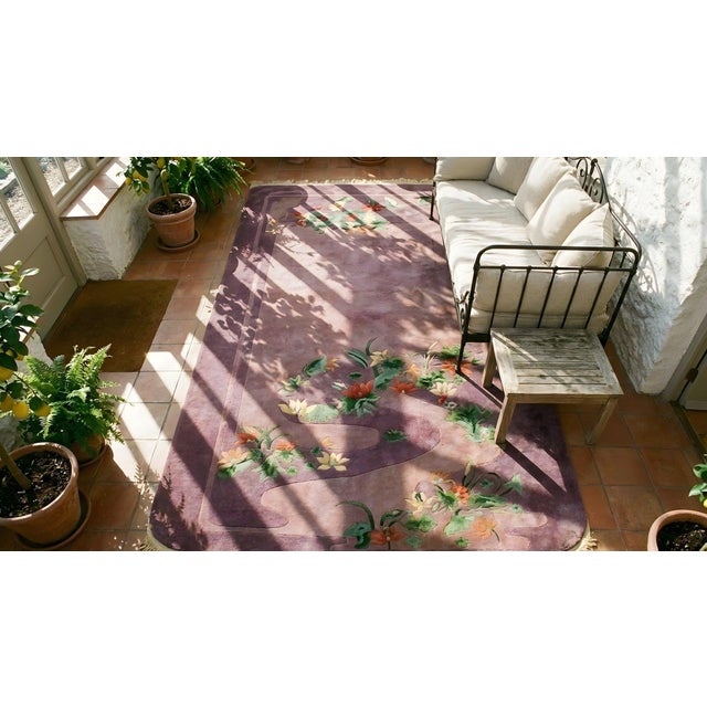 1920s Purple Aquatic Foliage Antique Chinese Art Deco Carpet 4' 10'' X 8' 6'' Wool Knotted Rug For Sale - Image 11 of 12