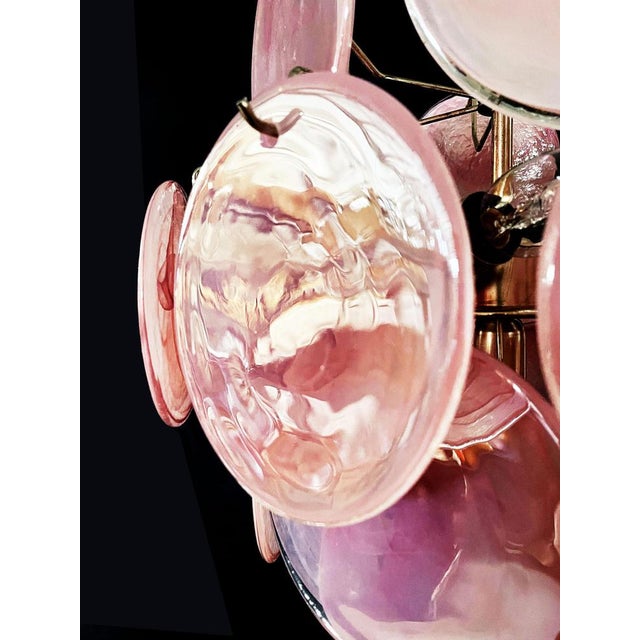 Vintage Italian Murano Chandelier with 24 Pink Disks, 1978 For Sale - Image 9 of 17