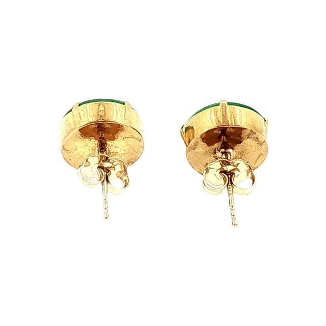 Contemporary Late 20th-Century 20k Jadeite Studs With 14k Posts, Pair For Sale - Image 3 of 4