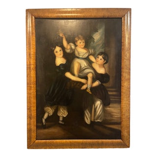 19th Century American Art Oil Painting of Three Girls For Sale