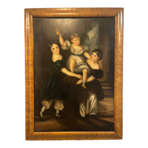 19th Century American Art Oil Painting of Three Girls