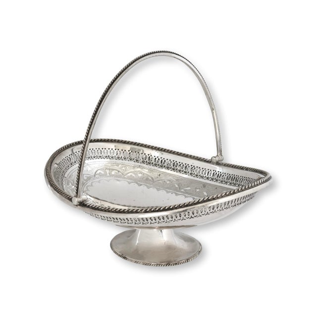 Victorian Antique Silverplate Basket With Heraldic Family Crest For Sale - Image 3 of 9