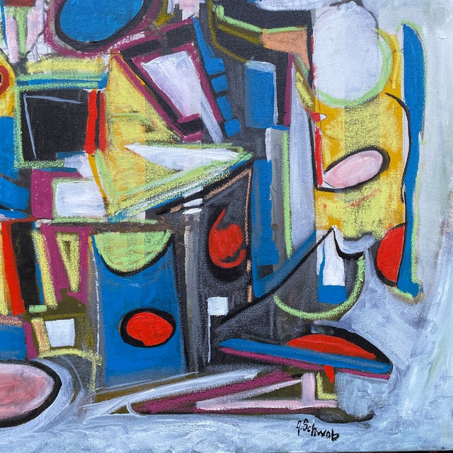 Beautiful appx 24”x24” abstract Kandinsky style original oil on gallery stretched canvas abstract cubist painting. Listed...