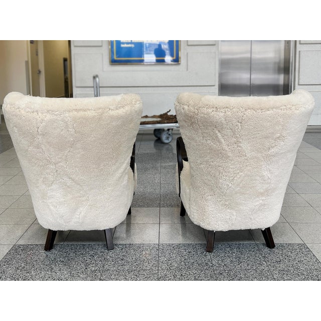 1940s Alfred Christensen Armchairs in White Shearling - A Pair For Sale In New York - Image 6 of 16