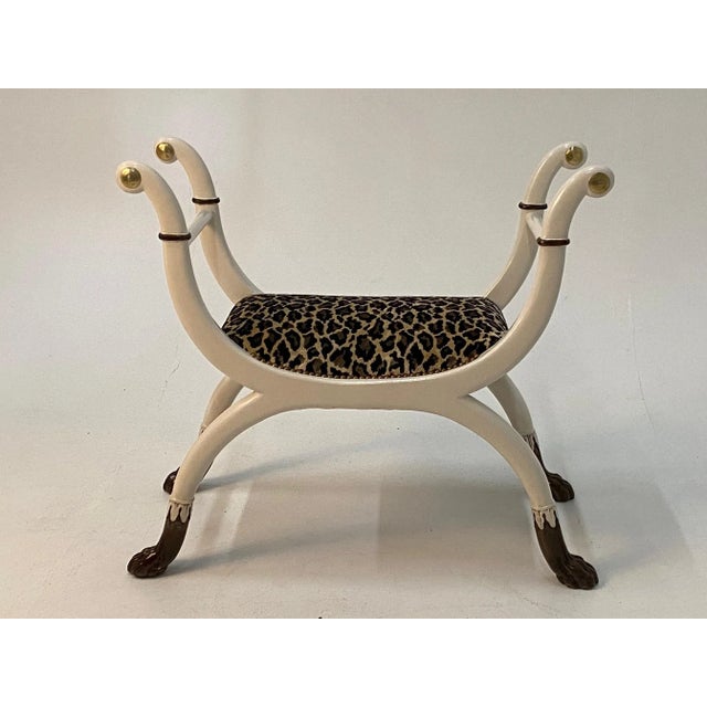 1960s Vintage Italian Regency White Lacquer and Chocolate Brown Bench For Sale - Image 5 of 11