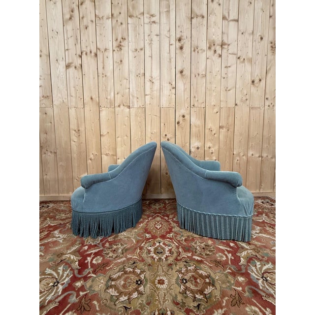 1950s Fake Toadstool Armchairs in Duck Blue Velvet and Mixed Legs, 1970s For Sale - Image 5 of 8