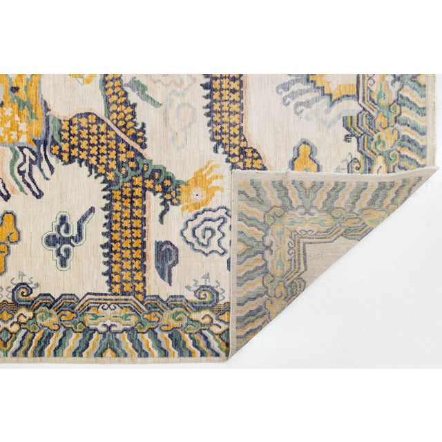 9x12 Hand-Knotted Modern Chinoiserie Wool Rug – Dragon & Cloud Motif in Cream For Sale - Image 4 of 11