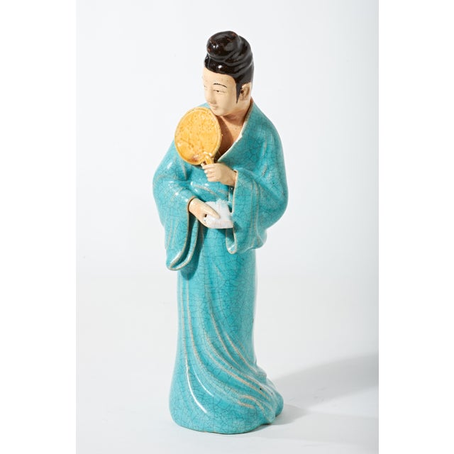Early 20th Century Chinese Figurine of Lady in Blue With Fan For Sale - Image 15 of 17