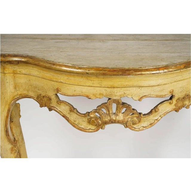 Fine Venetian Rococo Gilt and Yellow-Painted Console Table For Sale - Image 4 of 13