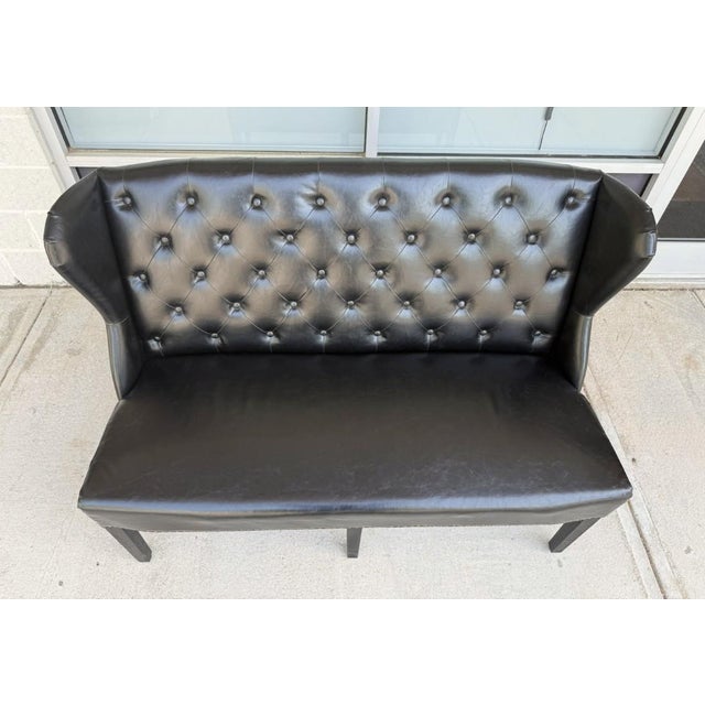 Arhaus Black Tufted Leather Settee For Sale In Raleigh - Image 6 of 12