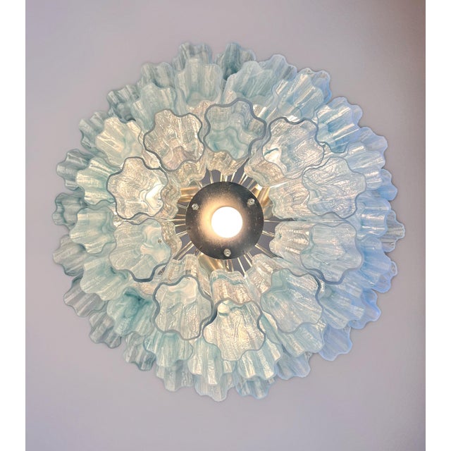 Large Three-Tier Pendant Light with Murano 52 Blue Alabaster Glass Tubes, 1990s For Sale - Image 16 of 17