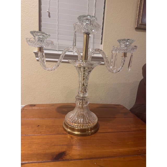 Mid-Century Modern Vintage Glass Candelabra Crystal Clear Mid Century Candle Light Holder For Sale - Image 3 of 10