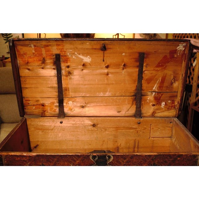 Wood 19th Century Antique European Dutch Hand-Painted Dome Top Chest For Sale - Image 7 of 14