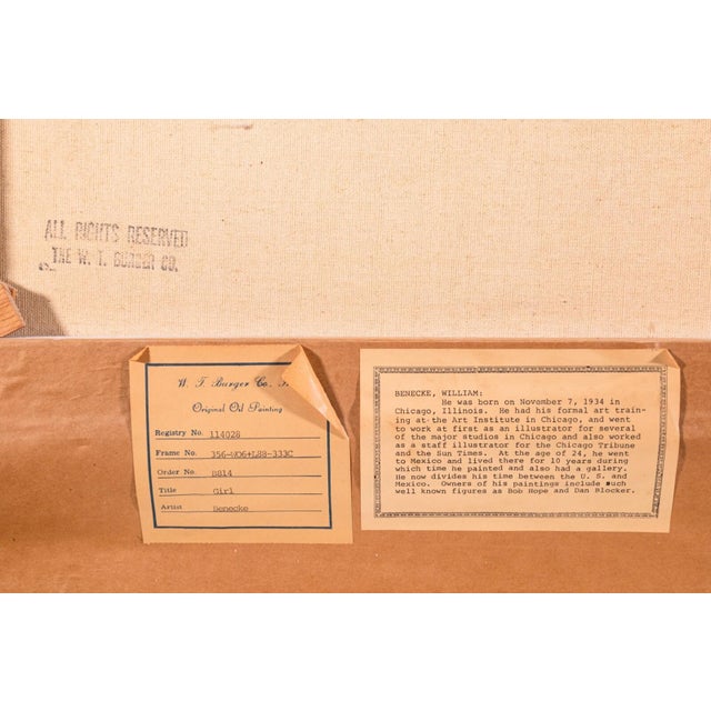 Early 20th Century William Benecke Girl Signed Oil Painting on Canvas Art Nouveau Inspired Portrait For Sale - Image 5 of 9
