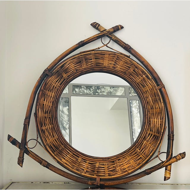Wicker bamboo handmade British colonial safari style wall mirror.