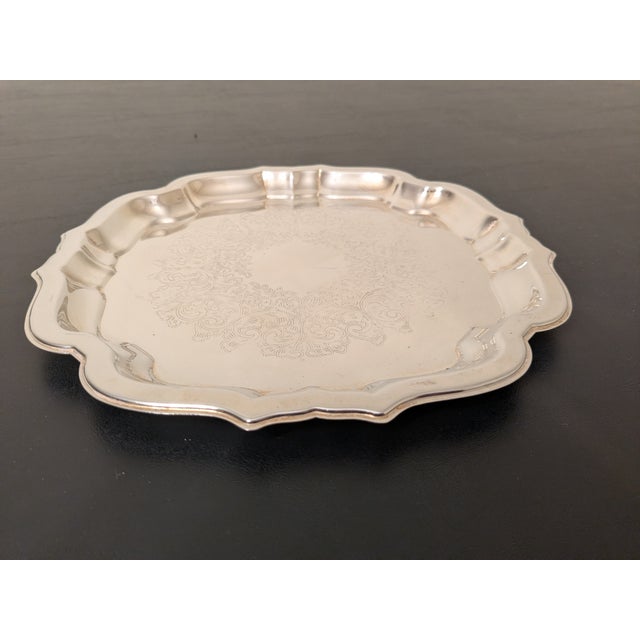 Silver Vintage 1980s Oneida "Chippendale" 10" Chased Silverplate Round Serving Tray W/ Box For Sale - Image 8 of 13