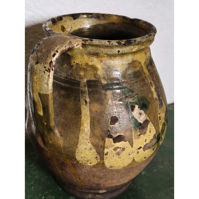 Rustic Jug in Yellow-Green Glazed Terracotta, Southern Italy, 1890s For Sale - Image 6 of 7
