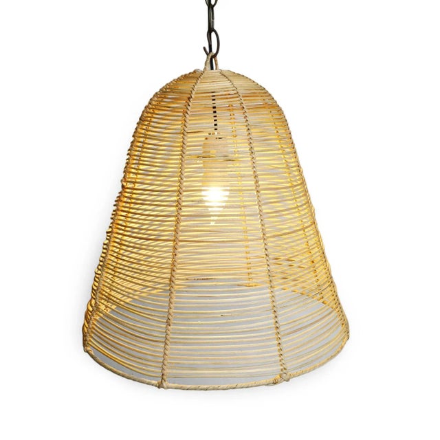 2020s Wicker Strip Bell Coastal Contemporary Pendant Light Medium For Sale - Image 5 of 8