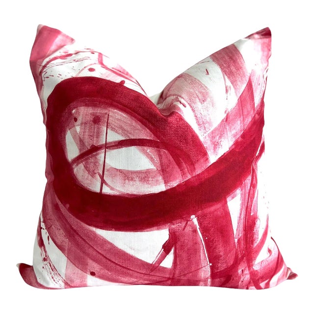 Contemporary Abstract Cranberry Pink Painting Pillow Cover 22 X 22 For Sale