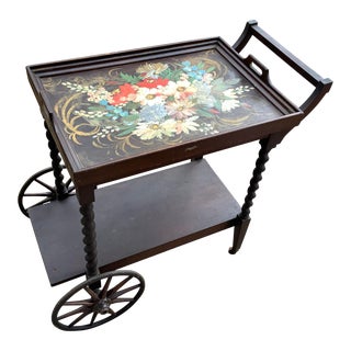 Late 19th Century Antique Hand Painted Tea Cart For Sale