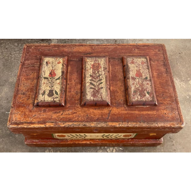 Antique Hand-Painted Wood Trunk Tool Chest For Sale - Image 4 of 12