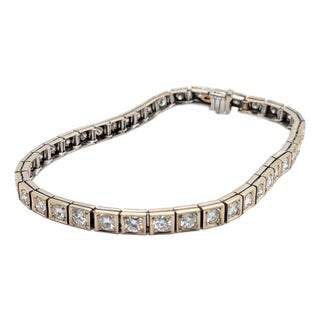 Vintage 14k White Gold Tennis Bracelet With Forty Brilliant Cut Diamonds ~4.5ctw For Sale