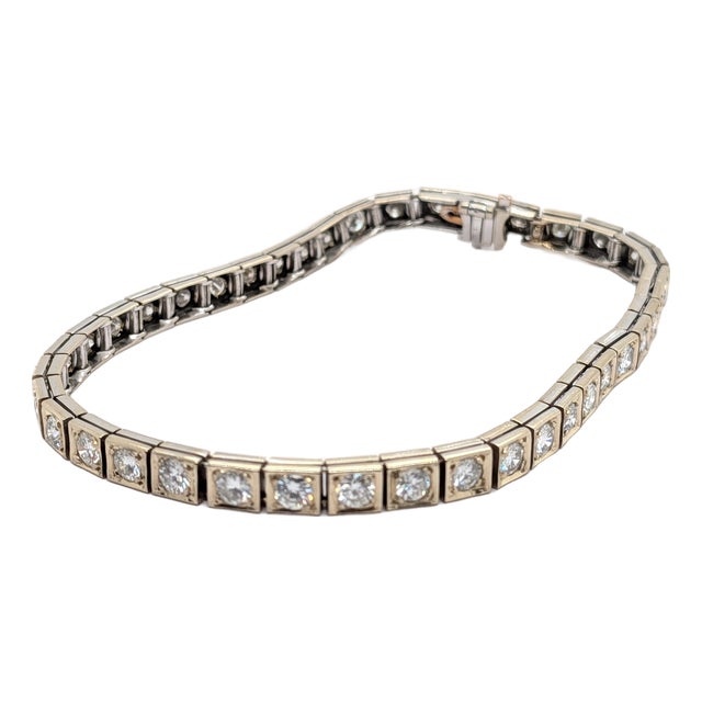 Vintage 14k White Gold Tennis Bracelet With Forty Brilliant Cut Diamonds ~4.5ctw For Sale