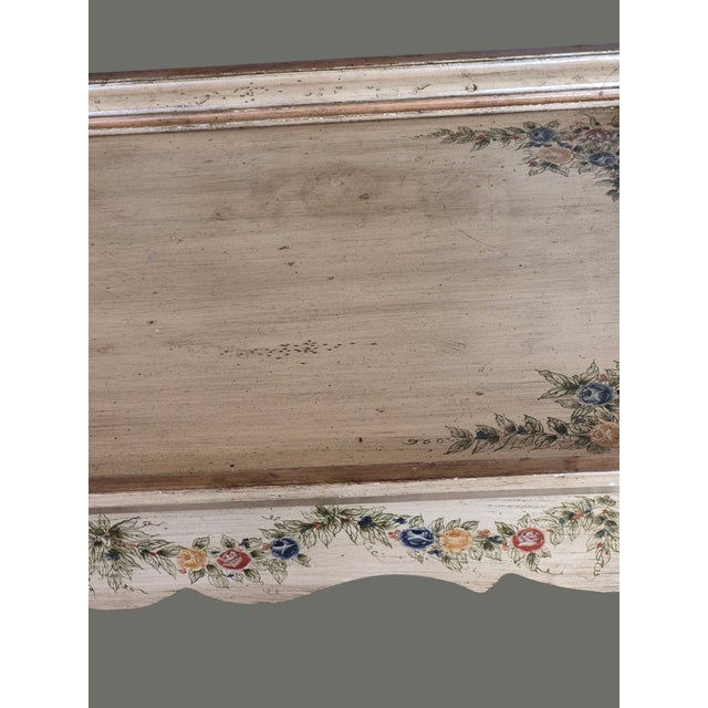 Vintage Italian Hand Painted Floral Garland Distressed Accent Side Center Tray Table For Sale - Image 6 of 13