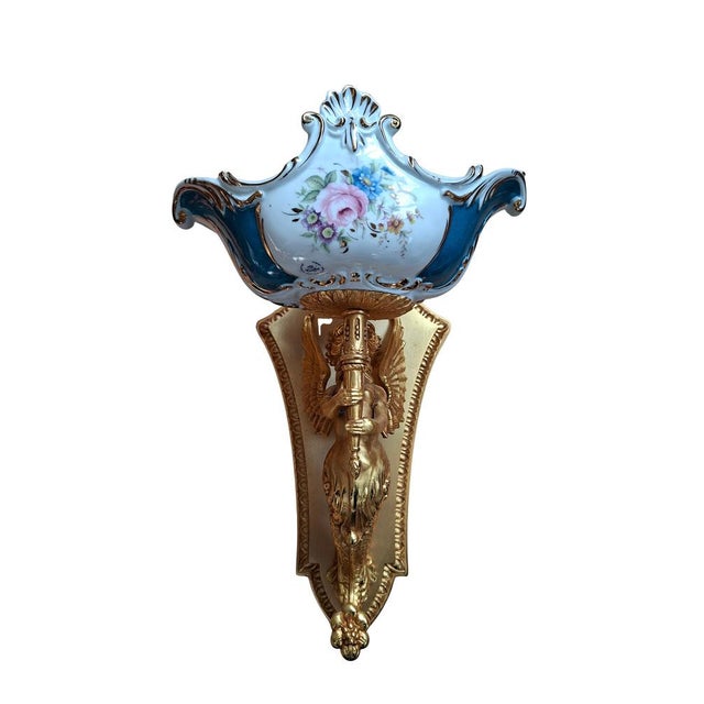 Vintage Wall Lights in Gold-Plated Brass and Cobalt Blue Porcelain, 1990, Set of 8 For Sale - Image 12 of 12