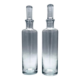 Vintage Krosno Poland Decanters With Hand Blown Bubble Stoppers For Sale