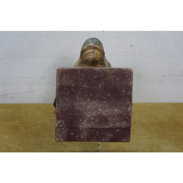 Vintage Indo Persian Carved Wood Ram Head Bust Sculpture on Stand 18" For Sale - Image 13 of 16