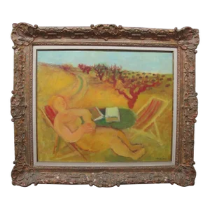 Maurice Savin French Signed Ornate Gilt Frame Oil Painting Femmes Au Paysage