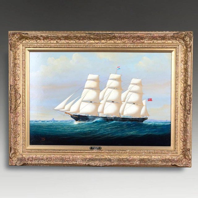 Substantial 20th-century marine oil painting by Anthony Skuse depicting the sailing vessel The Ellen Stuart. The...