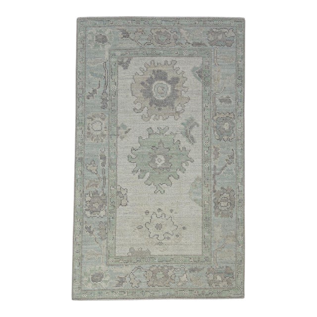 Turkish Oushak Rug Sage, Soft Gray & Ivory Handwoven Rug 3' X 5' For Sale