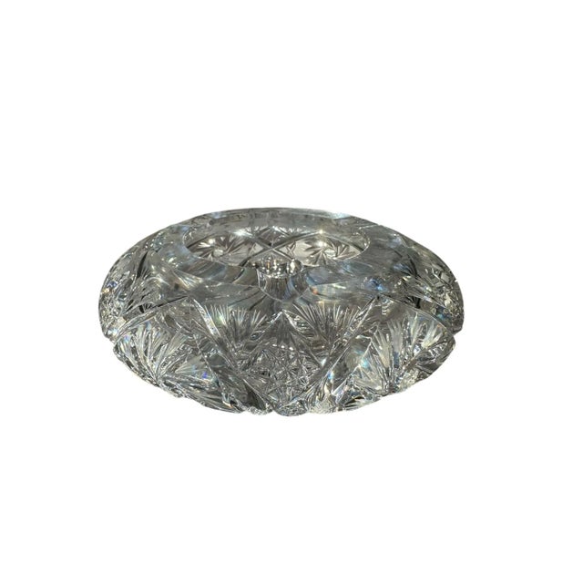 Mid 20th Century Crystal Ashtray European Heavy Cut Crystal Glass For Sale - Image 5 of 10