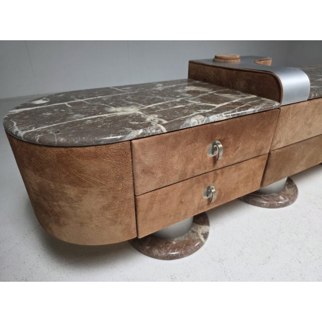 Metal Italian Sculptural Three-Piece Sideboard in Suede and Breccia Marble, 1970s For Sale - Image 7 of 12