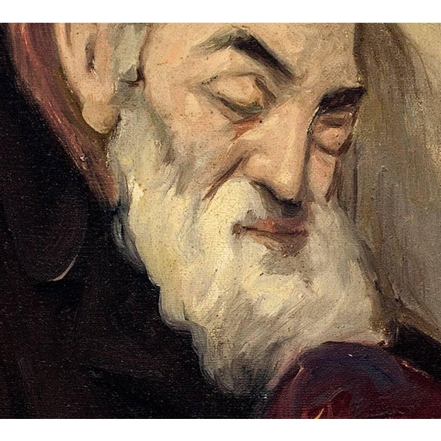 Judaic oil painting by Krakow, Poland born artist Mark Siegband. Signature on top left. Framed w title plaque on frame. He...