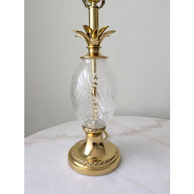 Glass Contemporary Hollywood Regency Gold Pinapple & Cut Glass Table Lamps, a Pair For Sale - Image 7 of 8