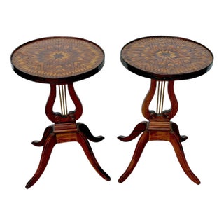 Pair of American Folk Art Inlaid Lyre-Form Tables, circa 1900 For Sale