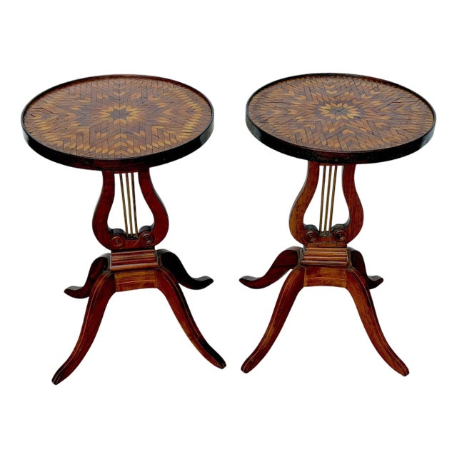 Pair of American Folk Art Inlaid Lyre-Form Tables, circa 1900 For Sale