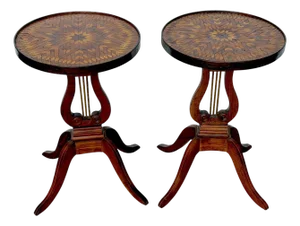 Pair of American Folk Art Inlaid Lyre-Form Tables, circa 1900