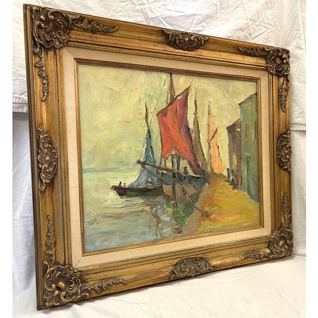 Early 20th Century Early 20th Century Original Framed Oil Painting on Canvas 'Seaside Dock' Attributed to Louise Minert Kelly (American 1876-1945) For Sale - Image 5 of 17