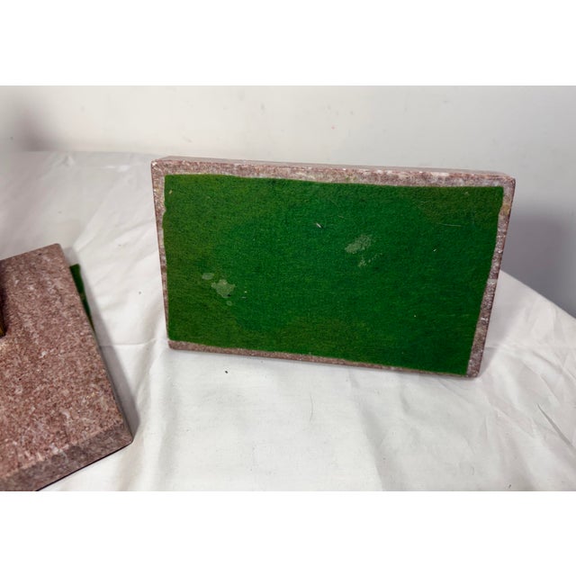 Vintage Heavy Pair Modernist Mid Century Modern Bronze Marble Figural Bookends For Sale - Image 12 of 12